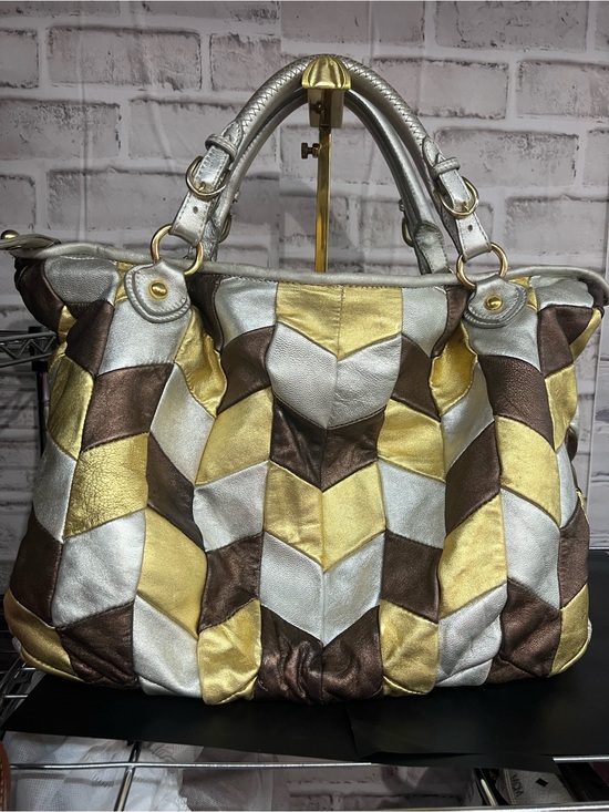 Handbags - Miu Miu Metallic Patchwork Leather Tote Bag - Silver, Gold & Brown